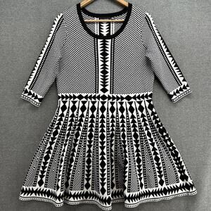 NINA LEONARD Sweater Dress Women's 2XL Black White Geometric Pattern